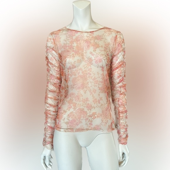 Calantha Rouched Sleeve Shirt - Azure Mosaic